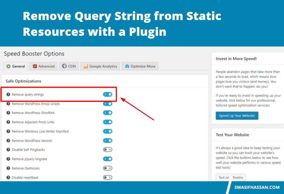 remove Query String from Static Resources with a Plugin Speed Booster Pack
